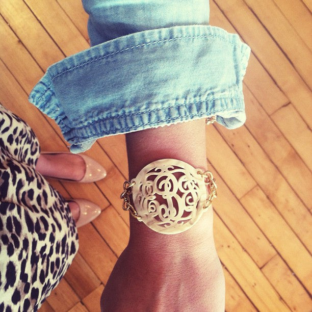 I found this at #moonandlola! - Isobel Monogram Bracelet on Greenwich Chain Blonde Tortoise