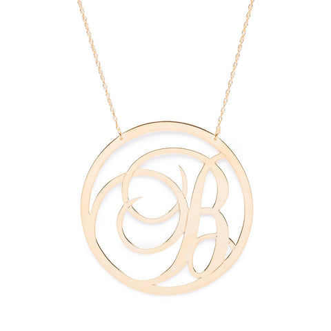 Block Diamond Initial Pendant on Paperclip Chain