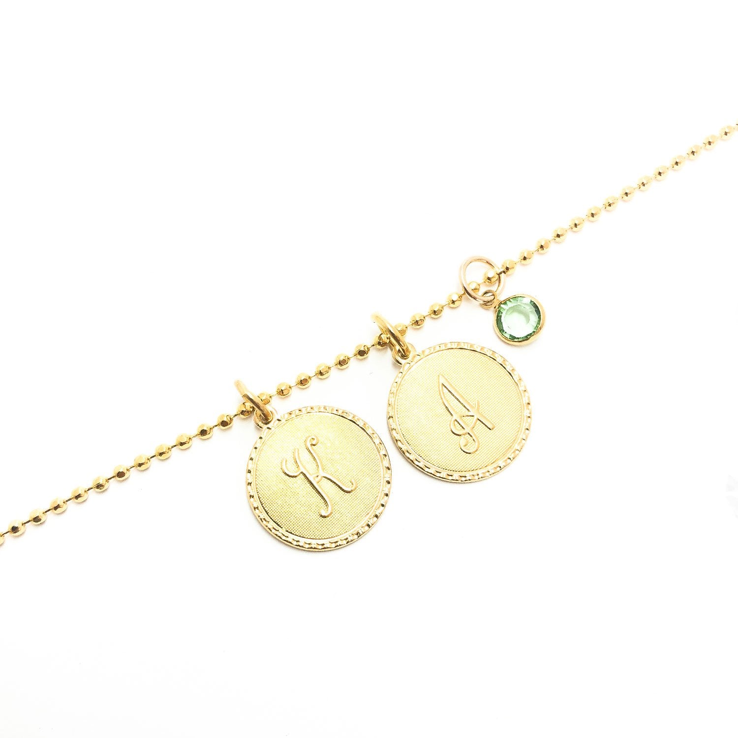 Moon and Lola - Galentine Necklace two Dalton Single Letter Charms and Swarovski Birthstone Charm