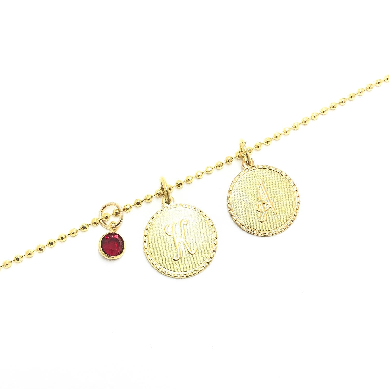 Moon and Lola - Galentine Necklace two Dalton Single Letter Charms and Swarovski Birthstone Charm