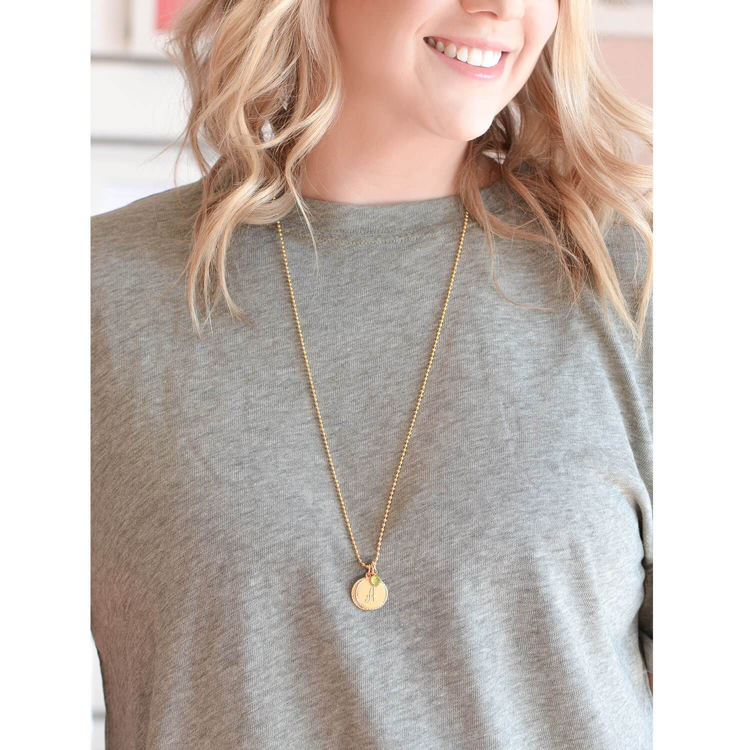 Moon and Lola - Gallentine Necklace with Single Letter metal charms and Swarovski birthstone charm