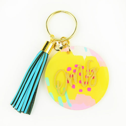 Leather Tassel Charm on a Patterned Keychain - I found this at #moonandlola