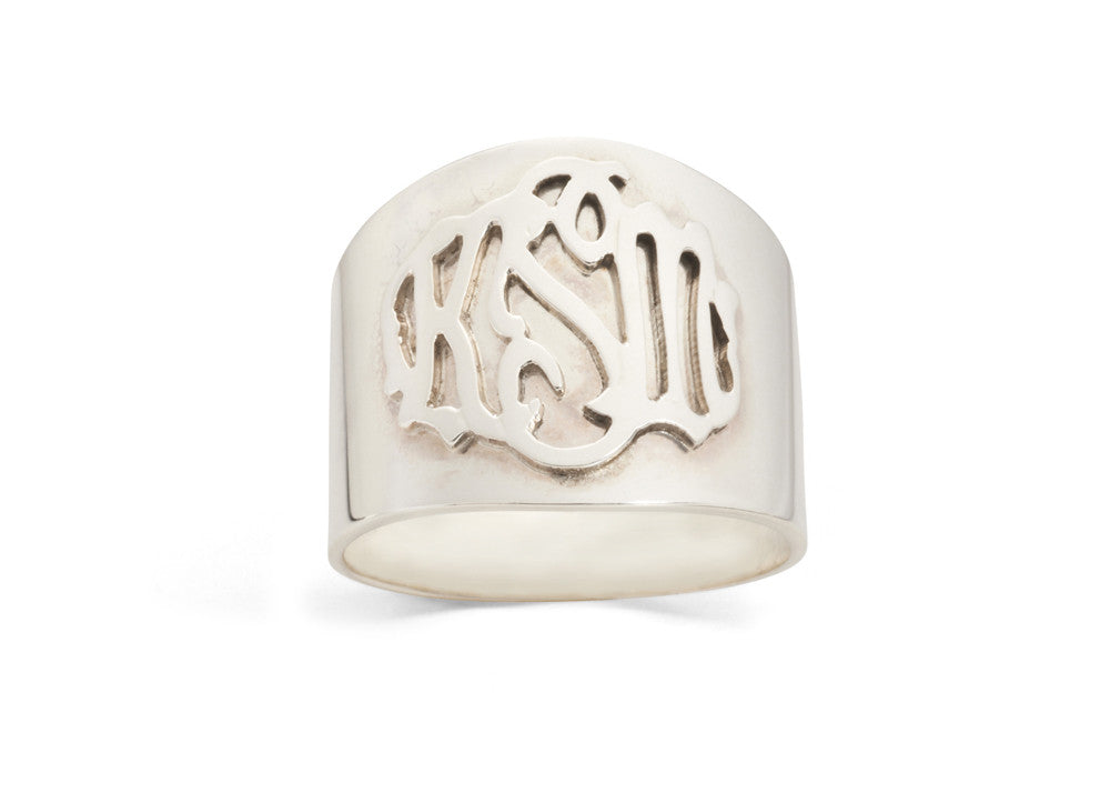 I found this at #moonandlola - Metal Monogram Cigar Band Ring Silver and Silver Overlay