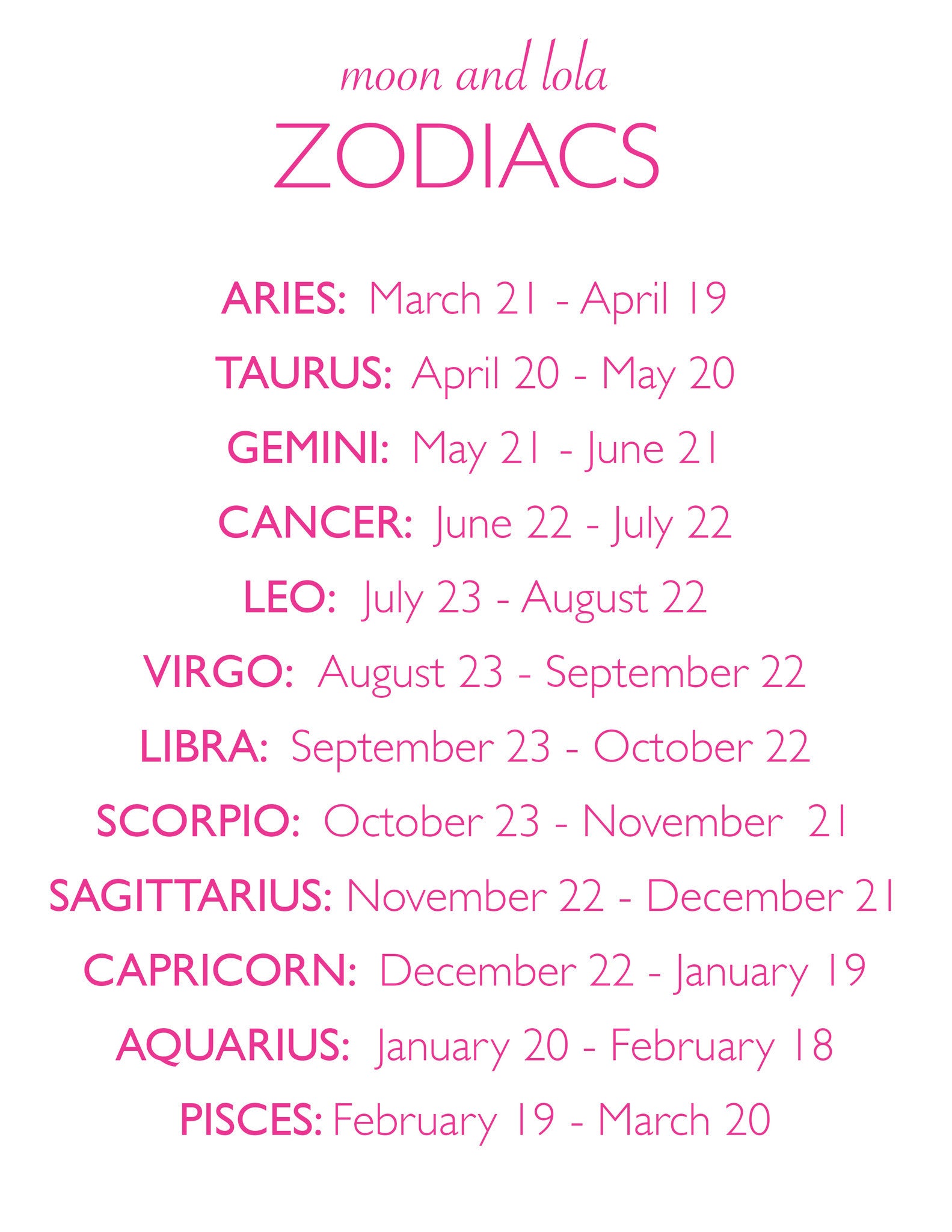 I found this at #moonandlola! - Zodiac Sign Sheet