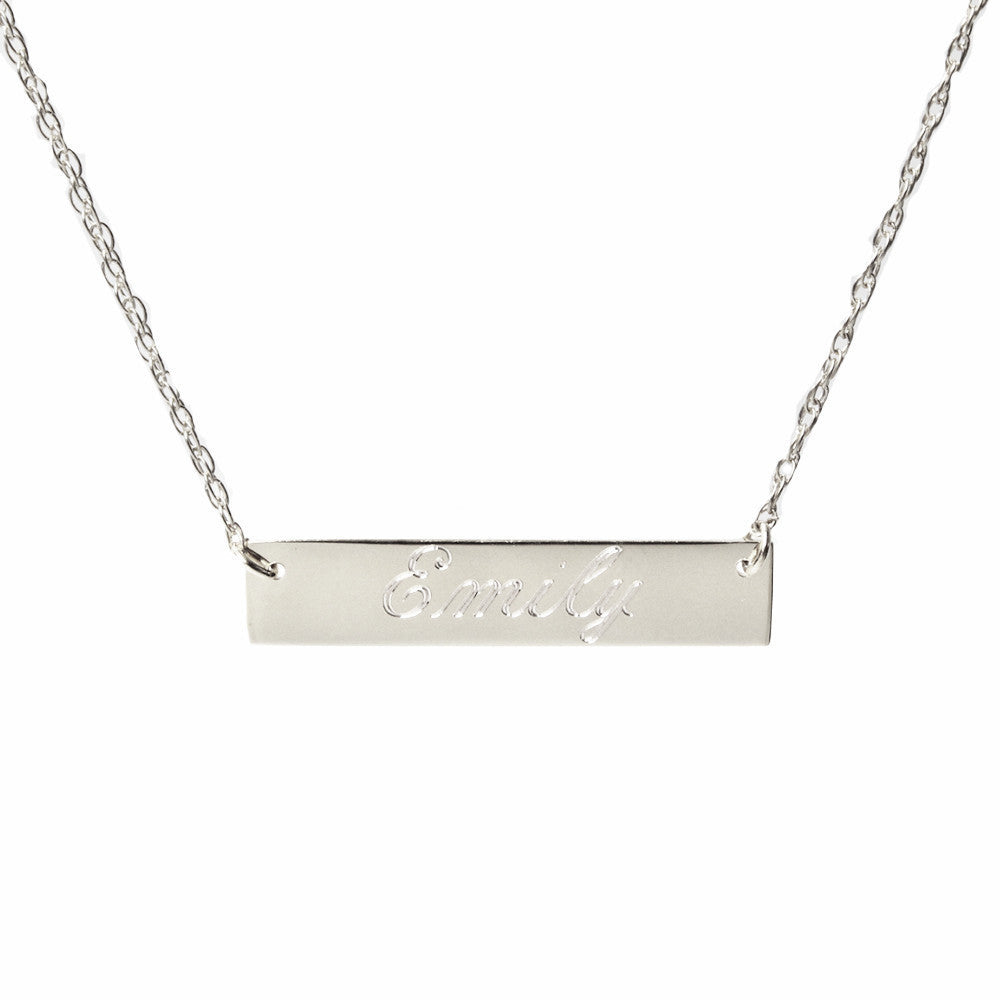 I found this at #moonandlola - Engraved Bar Necklace Script