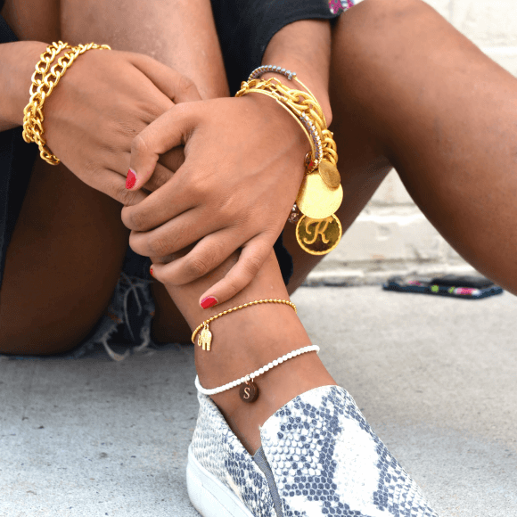 Moon and Lola - Gobi Anklet styled with a White Turquoise Bead Anklet