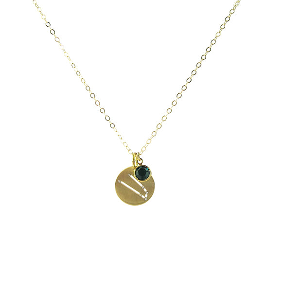 Moon and Lola - Birthstone Necklace with Brass Constellation Charm