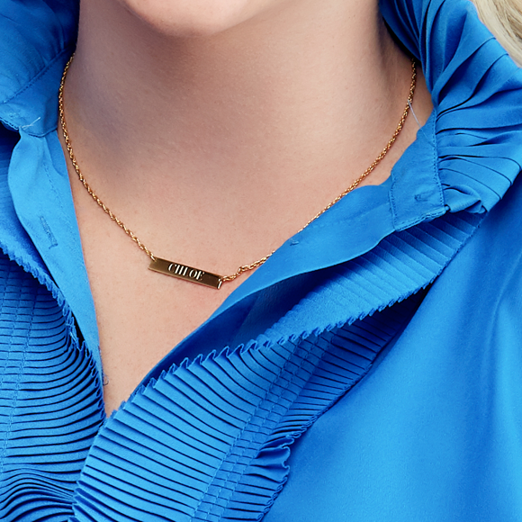 Moon and Lola - Brighton Brass Bar Necklace close up