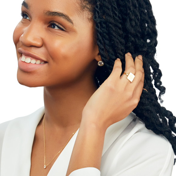 I found this at #moonandlola - Oxford Square Ring with St James stud earrings and Dove Necklace