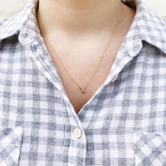 Moon and Lola - Metal Single Letter Diamond Necklace