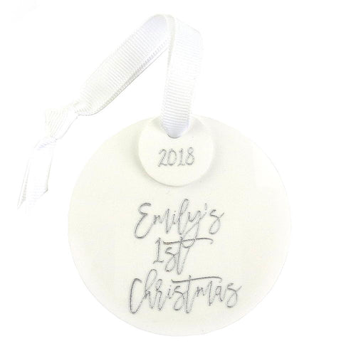 Moon and Lola - White First Christmas Personalized Ornament