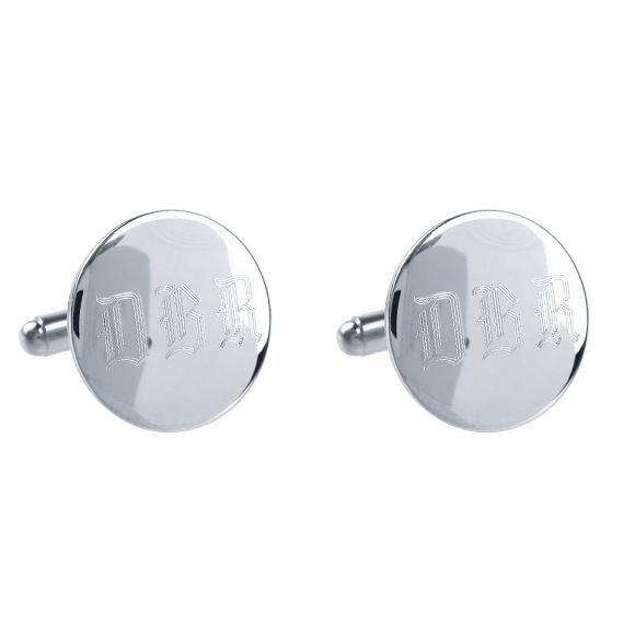 Moon and Lola - Engraved Round Cuff Links in Old English Font