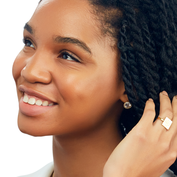 Moon and Lola - St. James Earrings with Square Oxford Monogram Ring