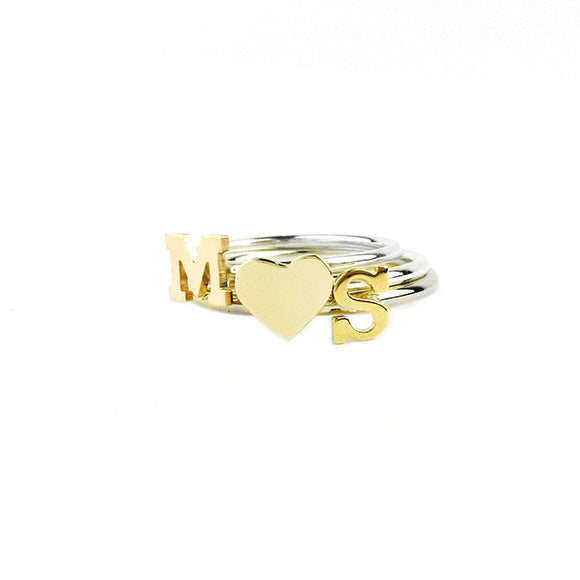 Moon and Lola - Victoria Ring Triple Stack with Single Letters and Heart