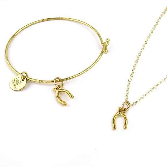Moon and Lola - Wishbone Necklace and Wishbone Charm Bangle Bracelet