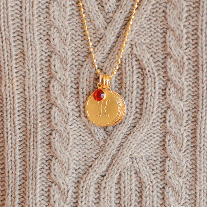 Moon and Lola - Gallentine Necklace with Single Letter metal charms and Swarovski birthstone charm