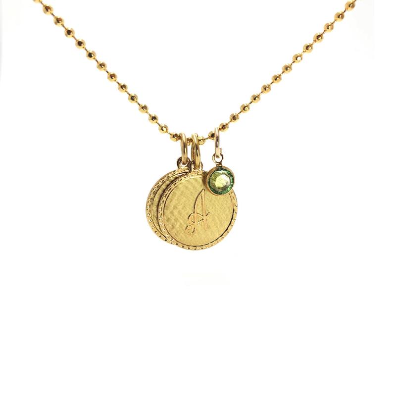 Moon and Lola - Galentine Necklace two Dalton Single Letter Charms and Swarovski Birthstone Charm