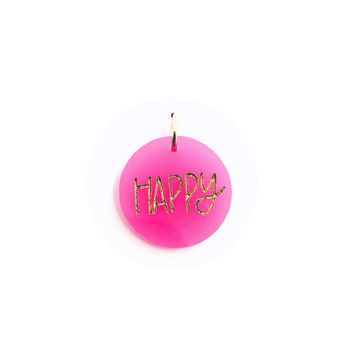 Moon and Lola xx All She Wrote Notes - Colorful Acrylic Charm with the word Happy engraved in a fun font