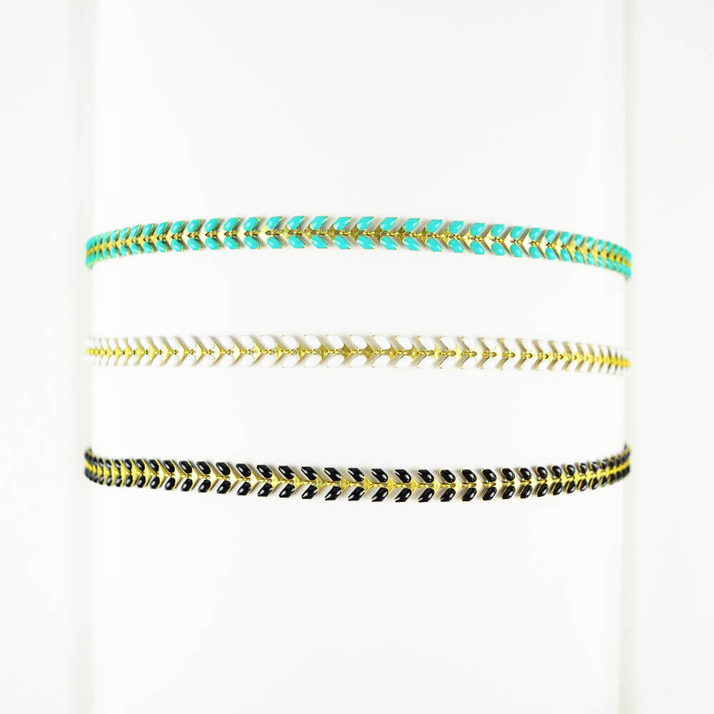 Moon and Lola Kwai River Choker - Enamel Leaves in Turquoise, White or Ebony