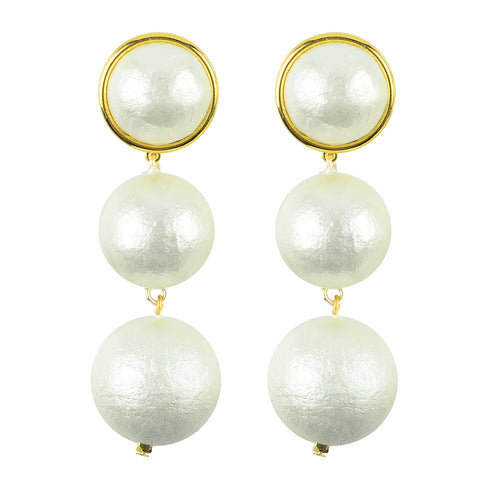 Moon and Lola - Luna Double Drop Cotton Pearl Post Earrings