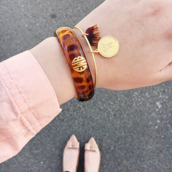 Moon and Lola - Nora Bangle with Monogrammed Tortoise Everly Bangle