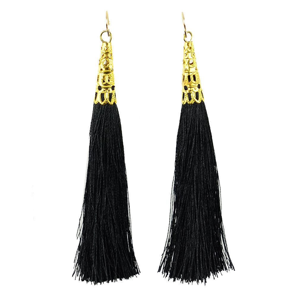 Phi Phi Earrings - silk tassels with a gold filigree cap at #moonandlola!