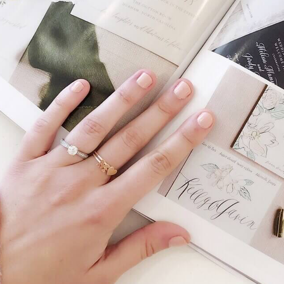 Moon and Lola - Victoria Single Letter Ring Stacked with Victoria Heart Ring