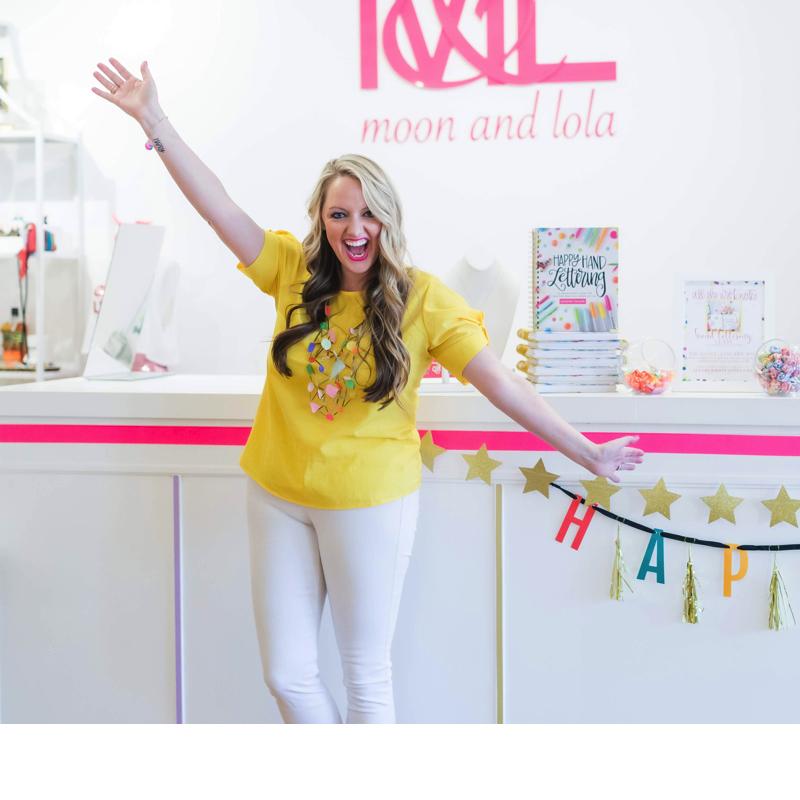 Moon and Lola xx All She Wrote Notes - Colorful Acrylic Charm with the word Happy engraved in a fun font