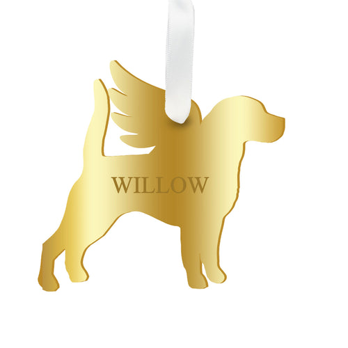 Moon and Lola - Personalized Angel Beagle Ornament with wings in mirrored gold
