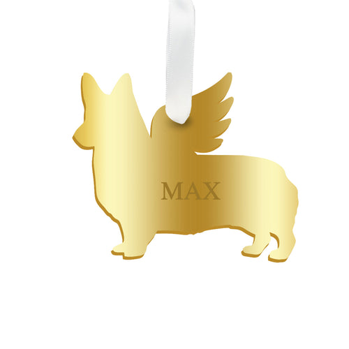 Moon and Lola - Personalized Angel Corgi Ornament with wings in gold
