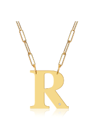 Block Diamond Initial Pendant on Paperclip Chain - Moon and Lola