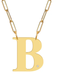 Block Diamond Initial Pendant on Paperclip Chain - Moon and Lola