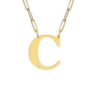Block Diamond Initial Pendant on Paperclip Chain - Moon and Lola