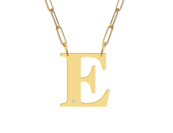 Block Diamond Initial Pendant on Paperclip Chain - Moon and Lola