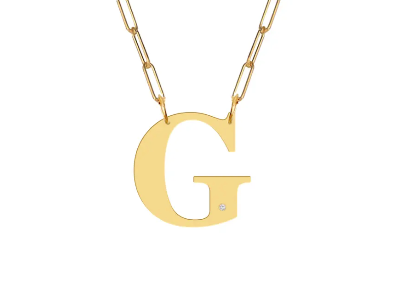 Block Diamond Initial Pendant on Paperclip Chain - Moon and Lola