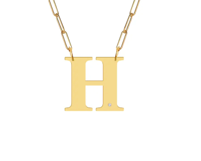 Block Diamond Initial Pendant on Paperclip Chain - Moon and Lola