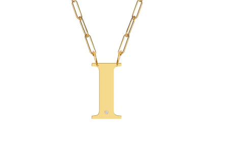 Block Diamond Initial Pendant on Paperclip Chain - Moon and Lola