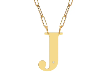 Block Diamond Initial Pendant on Paperclip Chain - Moon and Lola