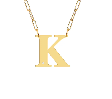 Block Diamond Initial Pendant on Paperclip Chain - Moon and Lola