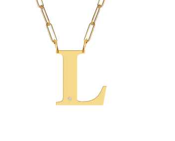 Block Diamond Initial Pendant on Paperclip Chain - Moon and Lola