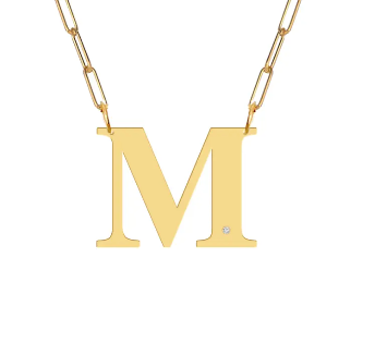 Block Diamond Initial Pendant on Paperclip Chain - Moon and Lola