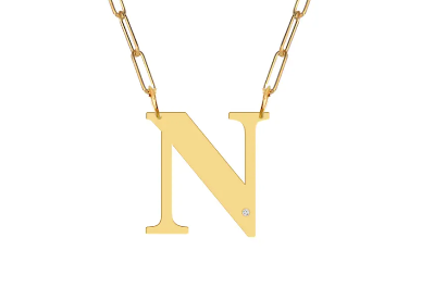 Block Diamond Initial Pendant on Paperclip Chain - Moon and Lola