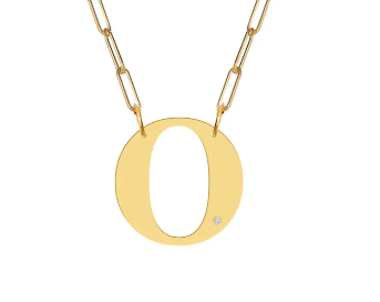 Block Diamond Initial Pendant on Paperclip Chain - Moon and Lola