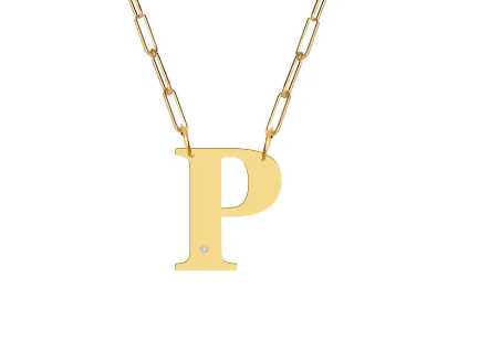 Block Diamond Initial Pendant on Paperclip Chain - Moon and Lola