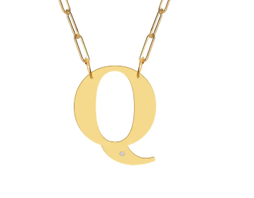 Block Diamond Initial Pendant on Paperclip Chain - Moon and Lola