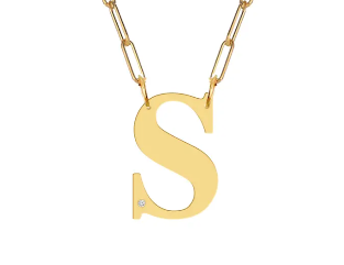 Block Diamond Initial Pendant on Paperclip Chain - Moon and Lola