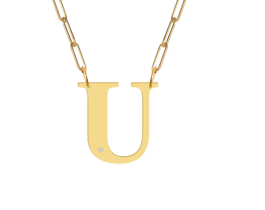 Block Diamond Initial Pendant on Paperclip Chain - Moon and Lola