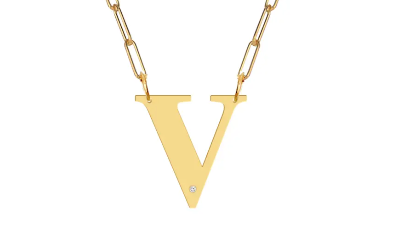 Block Diamond Initial Pendant on Paperclip Chain - Moon and Lola