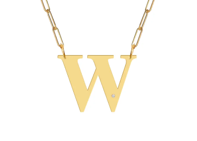Block Diamond Initial Pendant on Paperclip Chain - Moon and Lola