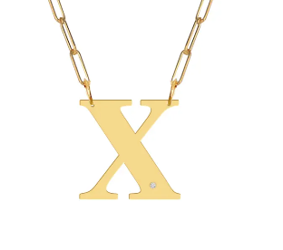 Block Diamond Initial Pendant on Paperclip Chain - Moon and Lola